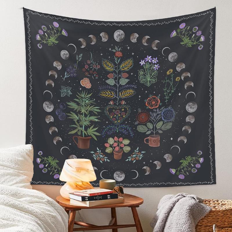 Plant Tapestry, Nature Moon Phase Tapestry Wall Hanging, Bohemian Mandala Tapestry Aesthetic Bedroom Decor, Botanical Tapestries Suitable For Bedroom Home Dorm-50