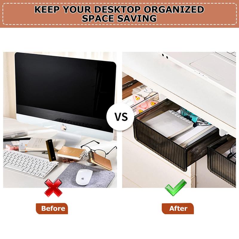 Under-desk Drawer Slide-out Storage Box, Durable Drawer Storage Box, Hidden Under-desk Drawer for Home & Office & School