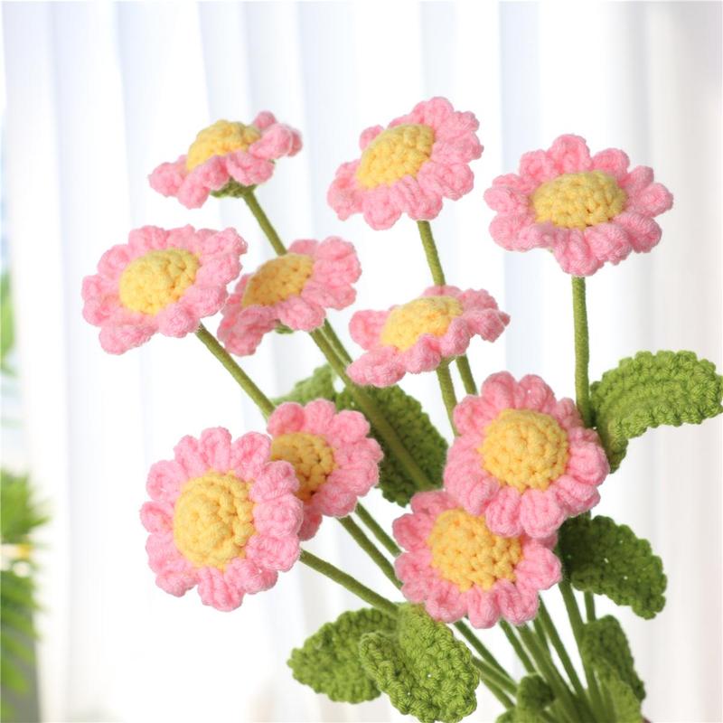 Artificial Knitted Flower Bouquet without Vase, 10pcs set Creative Handmade Crochet Flower, Home Decor Supplies for Living Room Bedroom Dining Room Decor