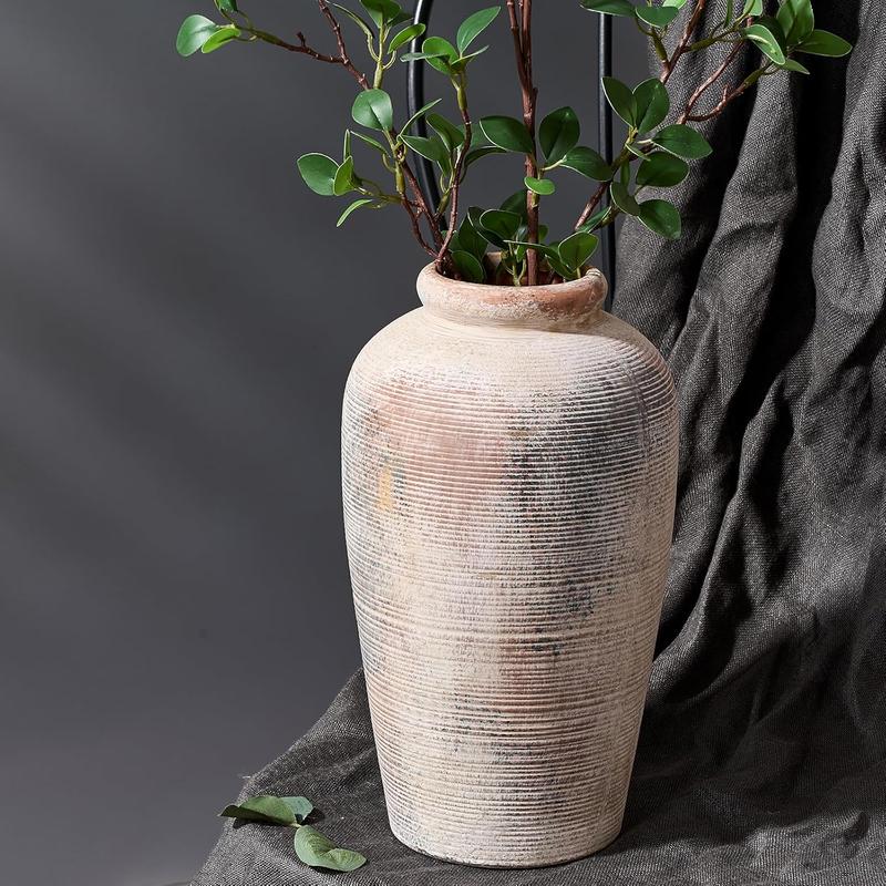 Large Ceramic Rustic Vase, 11 inch Minimalist Decorative Vase, Farmhouse Tall Vase for Home Decor, Living Room, Shelf Decor, Enterway, Table Decoration, Gray