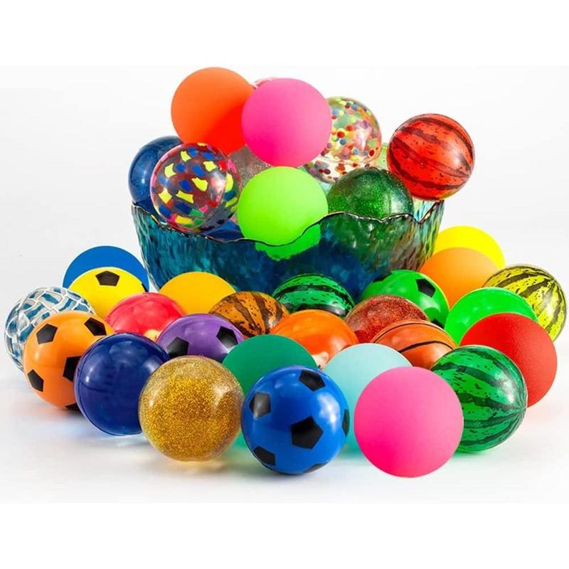 100 Pieces Colorful Bouncy Balls Bulk Mixed Pattern High Bouncing Balls for Kids Party Favors, Prizes, Birthdays Gift (27 mm)