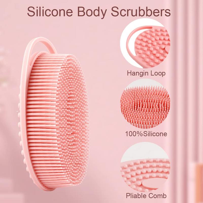 Silicone Body Scrubber, 2 Counts Exfoliating Body Scrubber with Handle, Soft Silicone Loofah Body Scrubber, Bathing Accessories for Home Bathroom