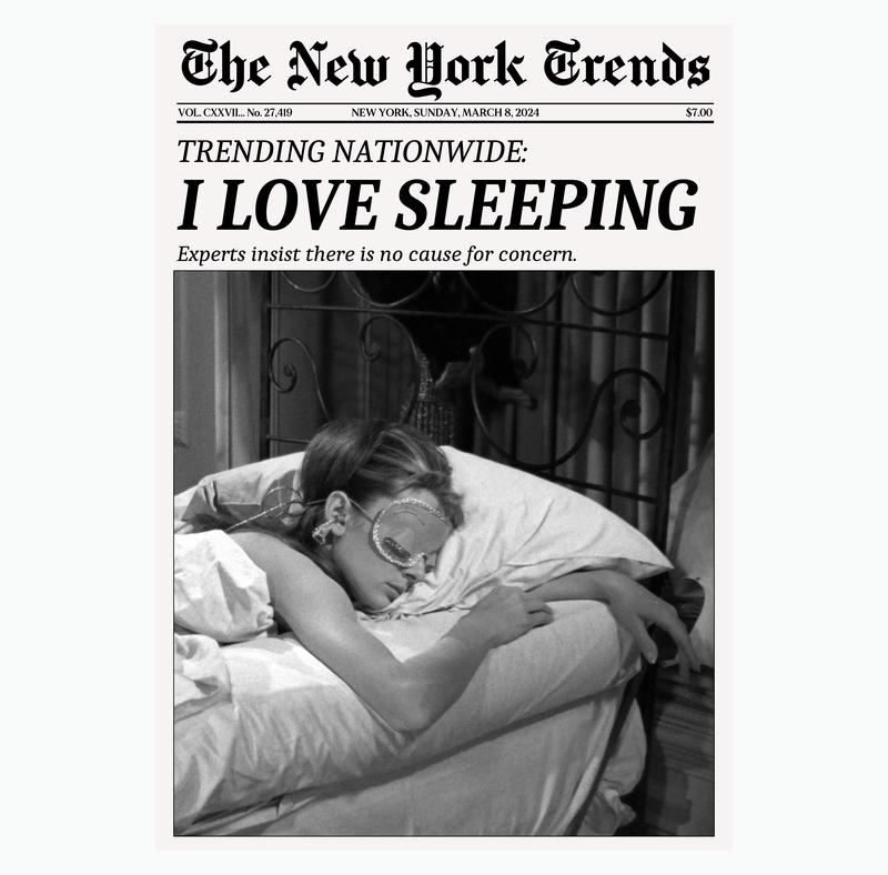 Trendy Newspaper Print, New York Times Wall Art, Woman Sleeping Print, Retro Magazine Poster, Vintage Bar Cart Print Decor Glossy