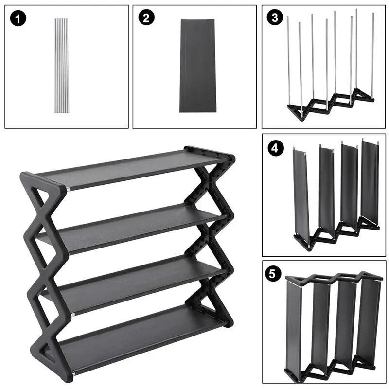 4-layer Shoe Rack, 1 Count Foldable Adjustable Self-assembly Shoe Storage Rack, Multi-functional Space-saving Waterproof Shoe Organizer for Home Office Dormitory