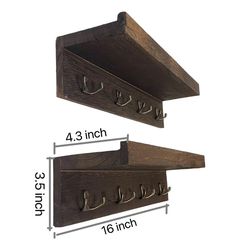 2 Count Wood wall Shelf key hook Wall Mounted Hanging Shelves Key Holder  Decor Set Wooden