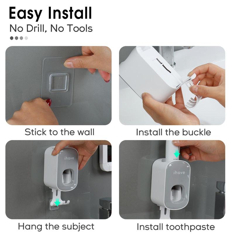 2 in 1 Toothbrush Holder & Toothpaste Dispenser, 1 Count Wall Mounted Automatic Toothpaste Dispenser, Summer Stuff Home Essentials, Bathroom Accessories