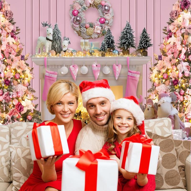 Pink Christmas Themed Photography Backdrop, 1 Count Lovely Christmas Tree & Gift Pattern Backdrop, Party Decoration Supplies for Home & Studio