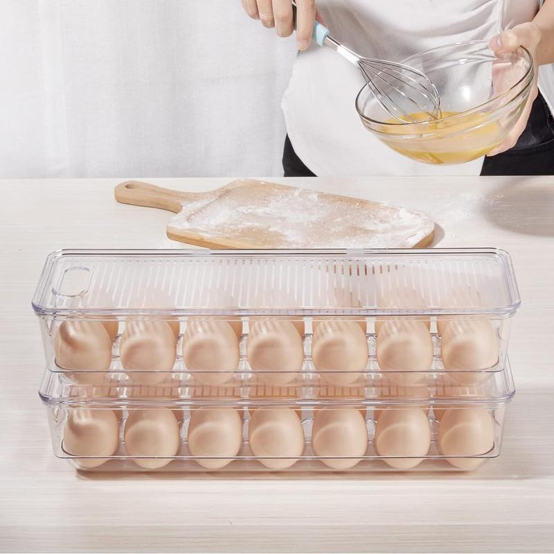 2 Pack Egg Container for Refrigerator, 14 Egg Organizer Holder for Refrigerator organization, Clear Stackable Egg Tray, Plastic Egg Storage Bins for Fridge Organizers and Storage (2 PCS)