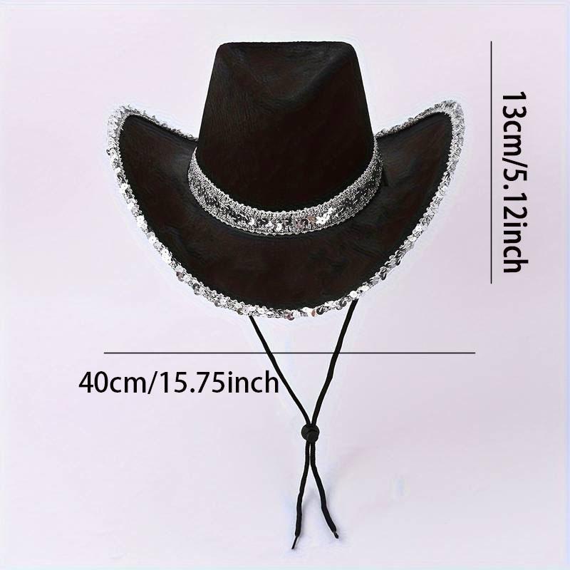 Cowgirl Hat with Sequin Trim, 1 Count Cowboy Hat for Women & Men, Party Hat for Birthday Wedding Festival, Party Decoration Supplies