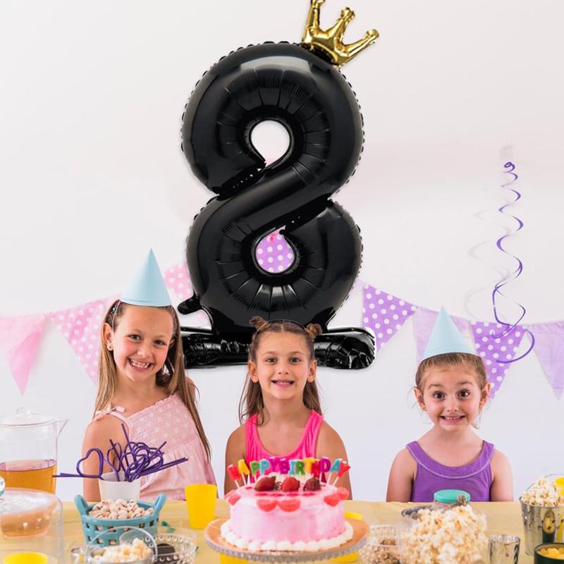 Standing Black Number 3 Balloon with Crown For  3rd Birthday Party Decoration, 40 Inch Number 3 Balloon