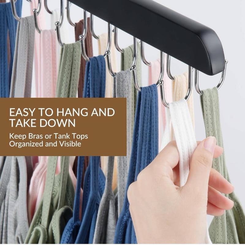 Bra Hanger for Closet, Tank Top Hanger 20 Hooks Capacity, Wood Space Saving Hanger Closet Organizers and Storage for Dorm & Apartment, Black