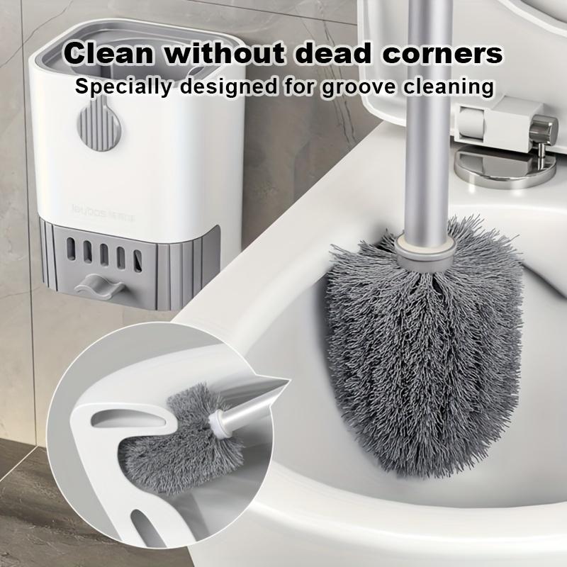 A set of toilet brush and stand cover, wall mounted long handle toilet brush and stand, flexible toilet brush, clean no dead corners, bathroom brush, hotel cleaning supplies