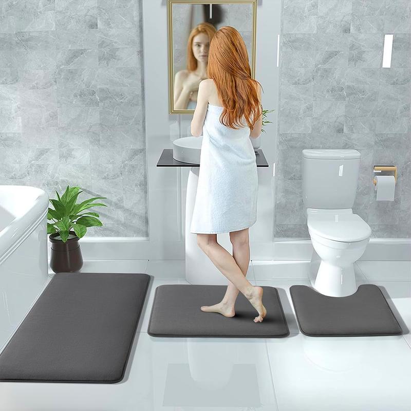 Shilucheng Cozy Memory Foam Bath Mats & Rugs - Ultra Absorbent & Anti-skid, Soft Velvet Unique Rug for Bathroom Kitchen Bedroom Floor, Wash Free