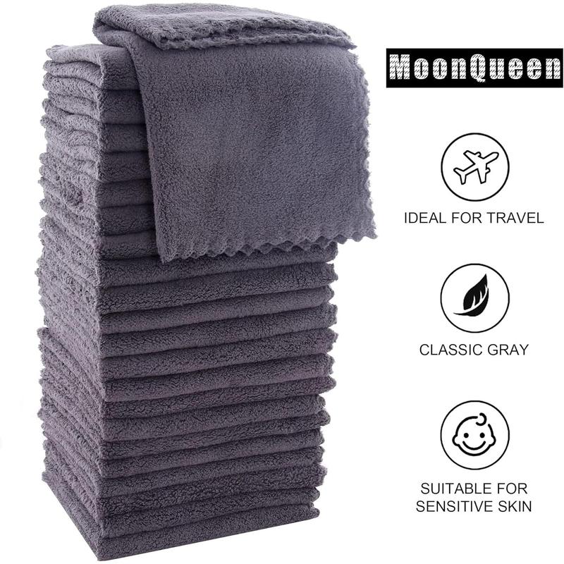 Ultra Soft Premium Washcloths Set - 12 x 12 inches - 24 Pack - Quick Drying - Highly Absorbent Coral Velvet Bathroom Wash Clothes - Use as Bath, Spa, Facial, Fingertip Towel (Grey)