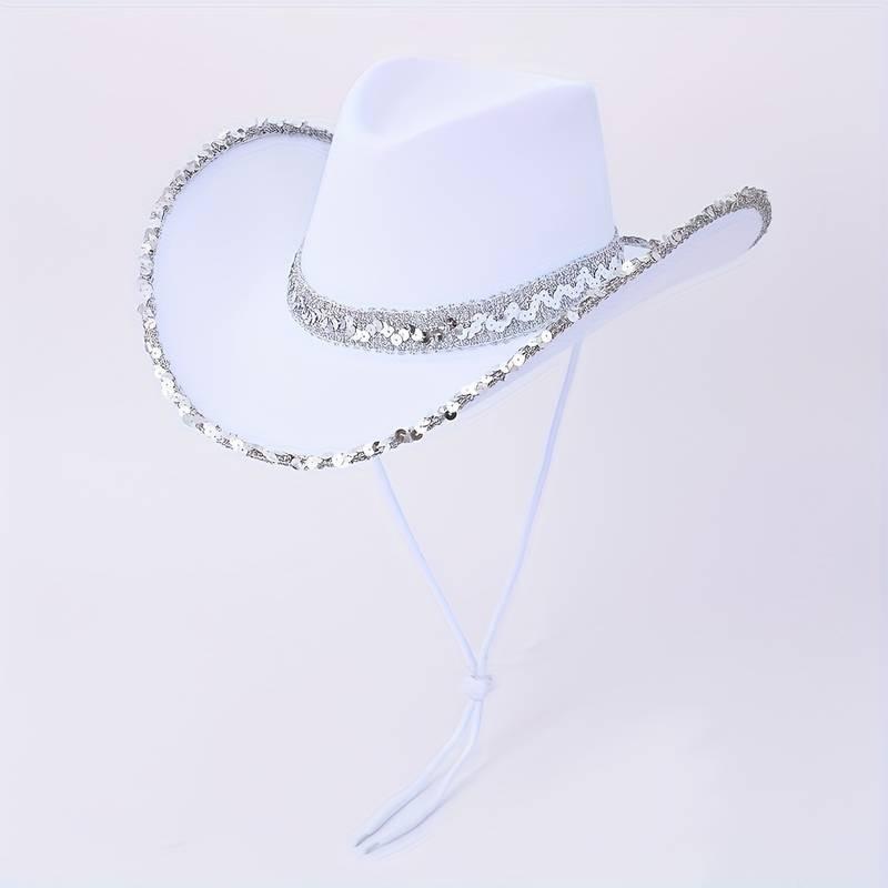 Cowgirl Hat with Sequin Trim, 1 Count Cowboy Hat for Women & Men, Party Hat for Birthday Wedding Festival, Party Decoration Supplies