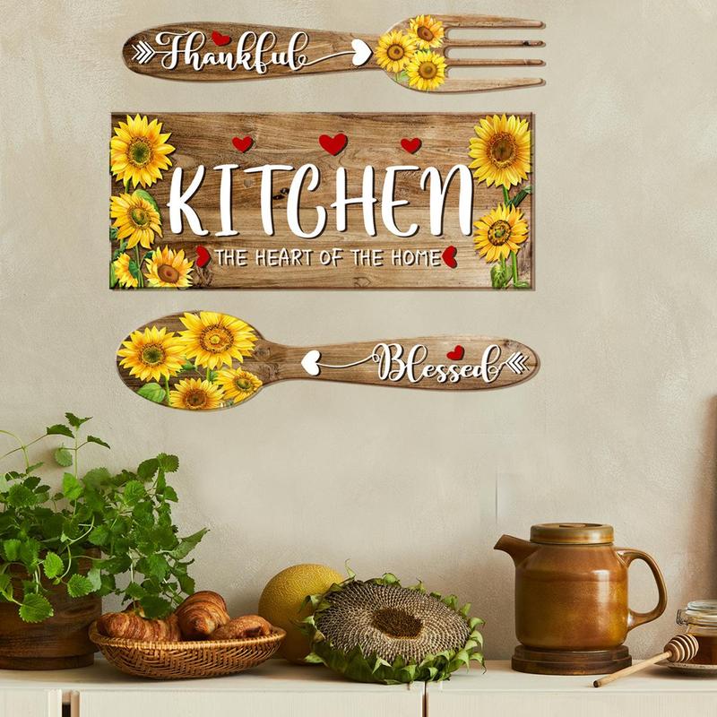 Sunflower Pattern Kitchen Wall Sticker, 2 Counts set Self Adhesive Wall Decal, Decorative Sticker for Home Kitchen Dining Room