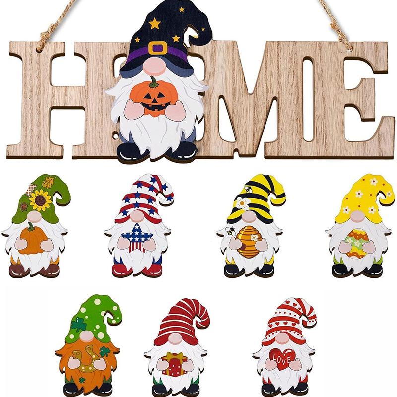 Interchangeable Seasonal Welcome Sign, 9 Counts set Including 1 Count Hanging Sign & 8 Counts Detachable Magnet Icons, Wall Hanger Decoration for Home Farmhouse