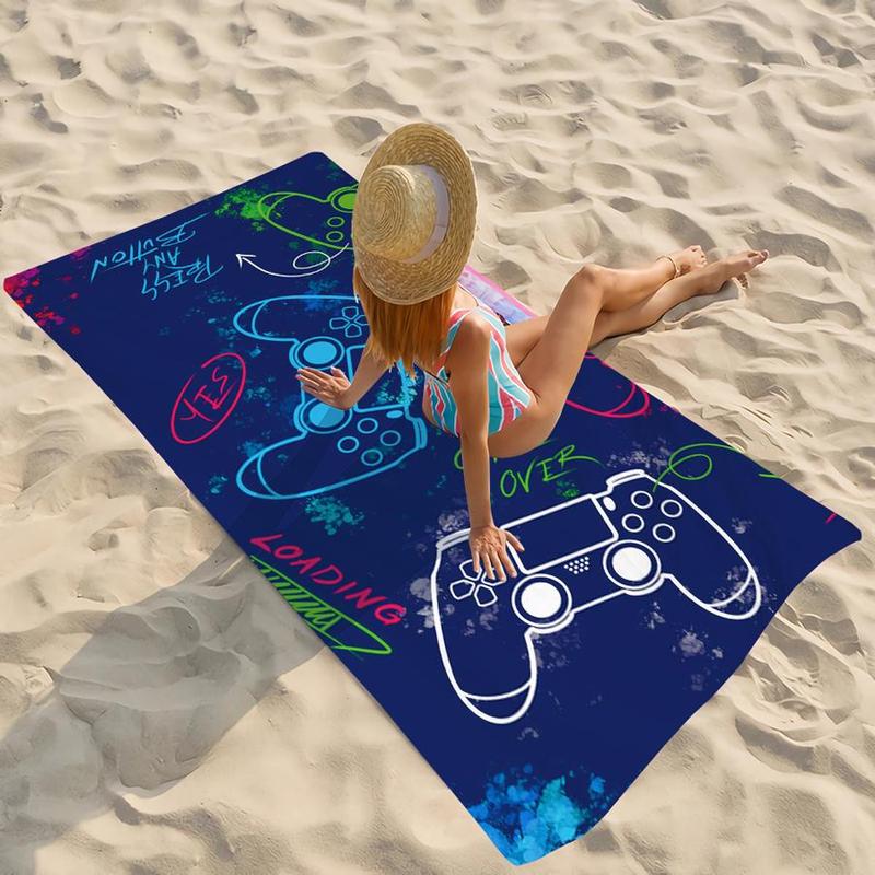 Gamepad Pattern Beach Towel, Beach Blanket, Mat, Summer Quick Drying Bath Towel, Multifunctional Towel for Swimming Pool Beach, Beach Trip, Travel Essentials, Vacation Sets, Swimsuit for Women 2024, Gifts