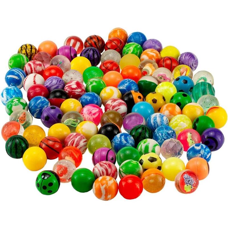 100 Pieces Colorful Bouncy Balls Bulk Mixed Pattern High Bouncing Balls for Kids Party Favors, Prizes, Birthdays Gift (27 mm)