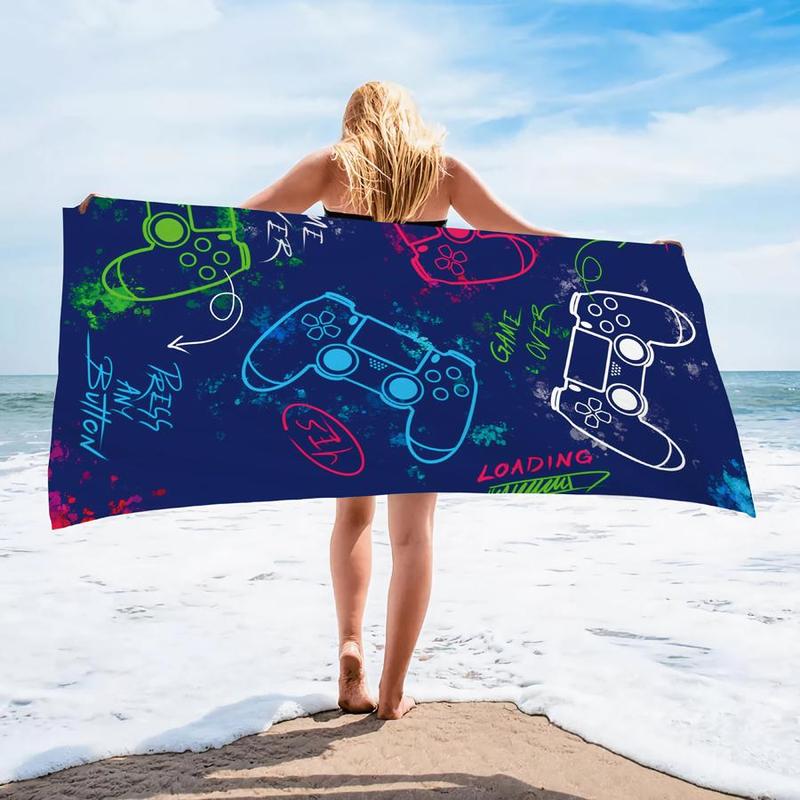 Gamepad Pattern Beach Towel, Beach Blanket, Mat, Summer Quick Drying Bath Towel, Multifunctional Towel for Swimming Pool Beach, Beach Trip, Travel Essentials, Vacation Sets, Swimsuit for Women 2024, Gifts