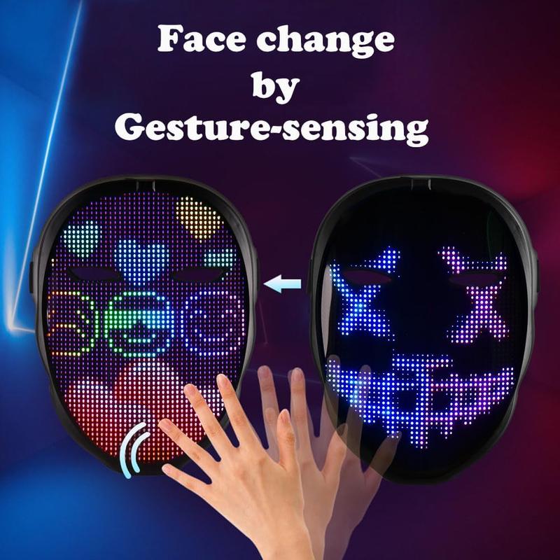 Face Transforming LED Mask with App Controlled - Programmable LED Halloween Mask Digital Luminous Mask for Costume Cosplay Festival Adjustable Accessories Black