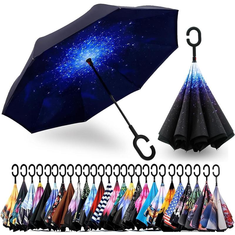 49 56 Inch Inverted Reverse Upside Down Umbrella, Extra Large Double Canopy Vented Windproof Waterproof Stick Golf Umbrellas with C-shape Handle.