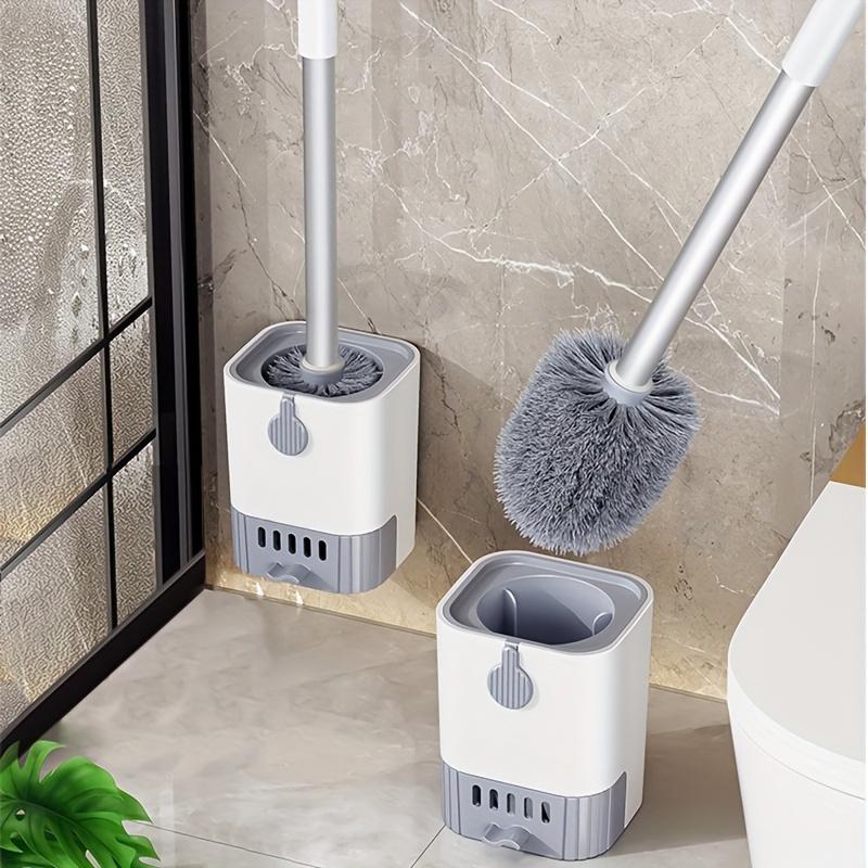 A set of toilet brush and stand cover, wall mounted long handle toilet brush and stand, flexible toilet brush, clean no dead corners, bathroom brush, hotel cleaning supplies