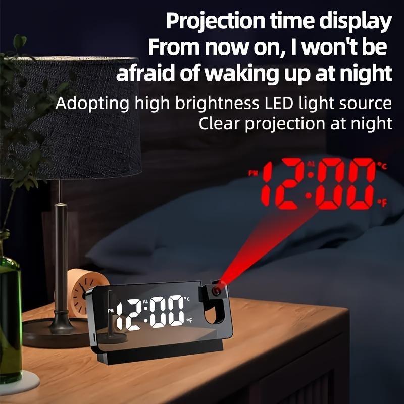 Projection Alarm Clock, LED Electronic Alarm Clock, Mirror Alarm Clock for Bedroom, with Large Display, Temperature, Adjustable Brightness, Snooze