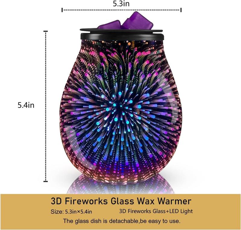 3D Glass  Electric Wax Melt Warmer with PTC Heating Plate 7 Colors LED Changing Light Wax Burner Melter Fragrance Warmer for Home (3D)