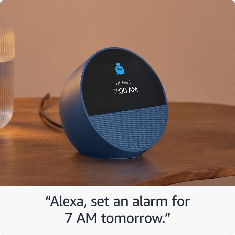 All-new Echo Spot (2024 release), Great for nightstands, offices and kitchens, Smart alarm clock with speaker and Alexa, Black