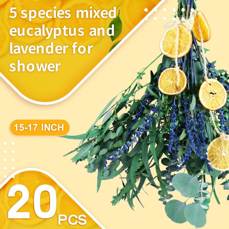 5 Kinds Mix Dried Eucalyptus & Lavender Flowers Bundle for Shower , 15''-17''Natural Real Fresh Preserved Eucalyptus Leaves and Lemon Hanging Plants. Decor Decorative