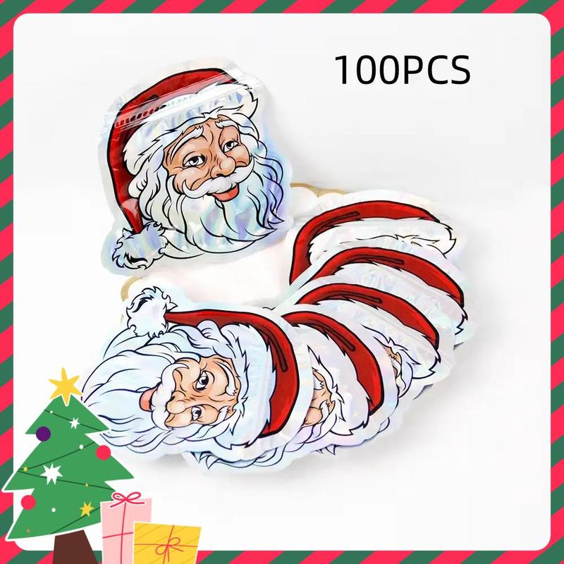 Santa Claus Pattern Self Sealing Bag, 100pcs set Laser Christmas Themed Storage Bag, Home Organizer for Jewelry, Digital Products, Cosmetics