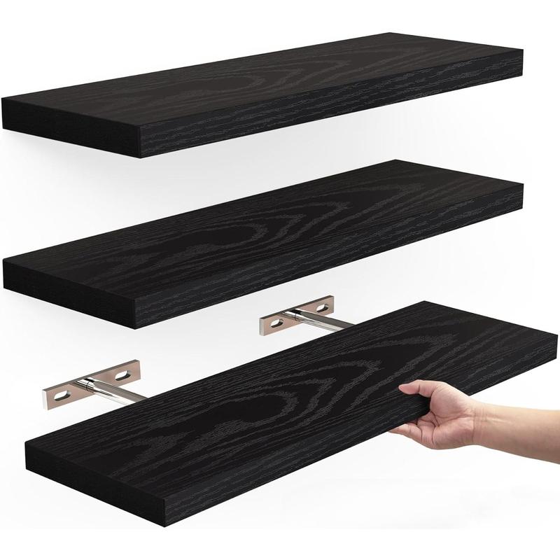 Floating Shelves decoration ,  wall mounted shelves Wall Mounted Rustic Wood Shelves for Bathroom, Bedroom, Small Hanging Shelf forStorage Room Decor with 22lbs Capacity (Black, Set of 3, 16in),Family Gift,Nice Gift  mounted shelf