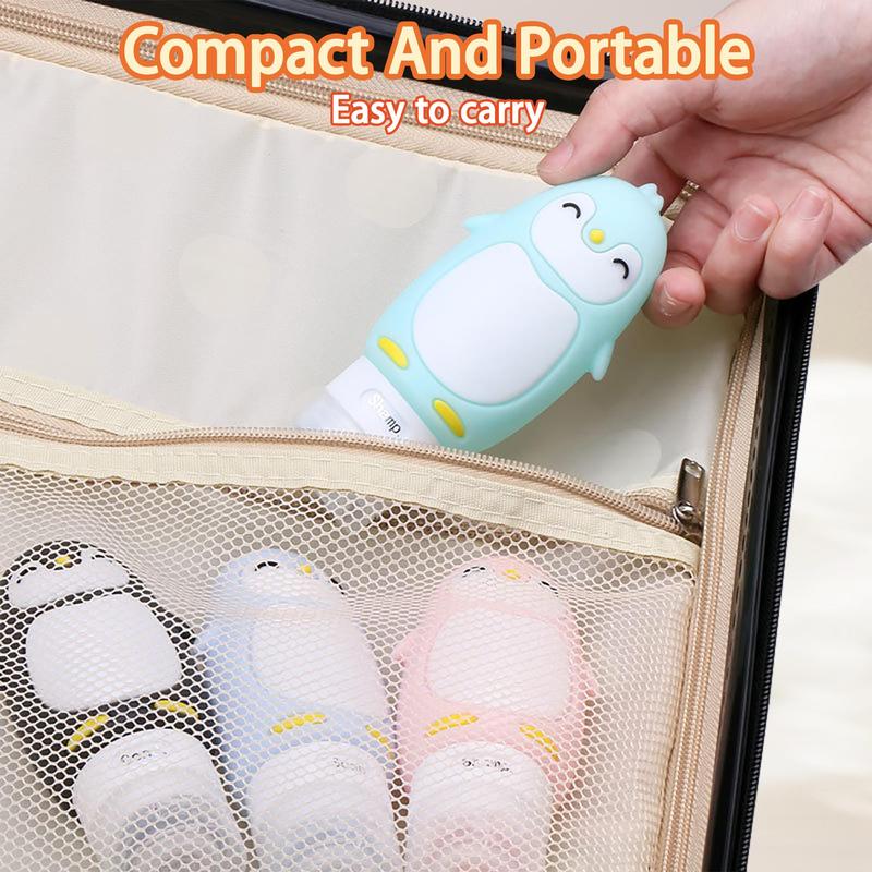 90ml Cute Penguin Design Silicone Travel Bottle, 1 Count Leak Proof Squeezable Travel Container with Built-in Labels, Refillable Travel Essentials