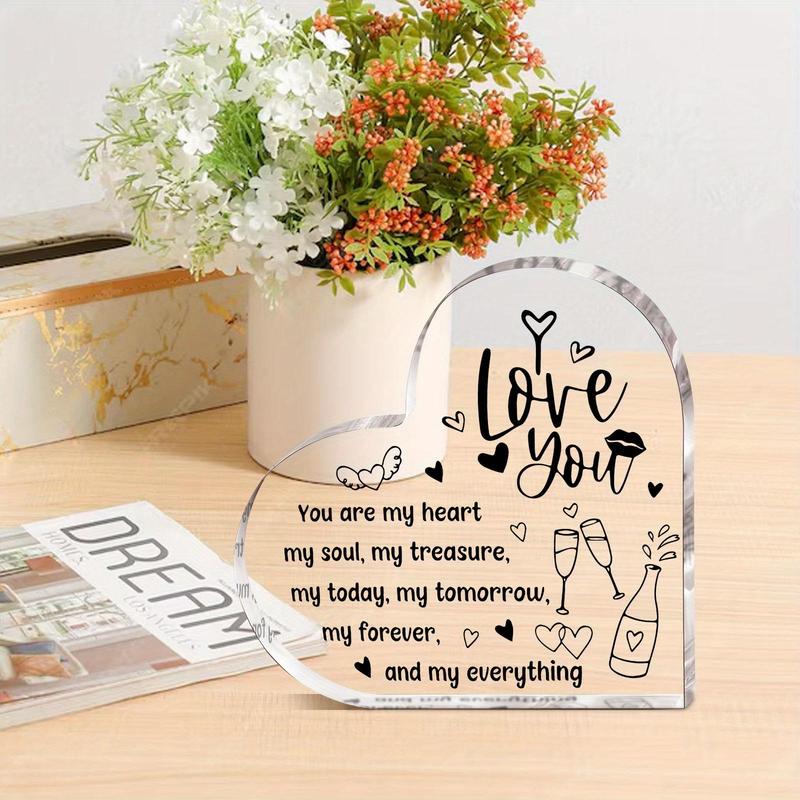 Acrylic Heart Shaped Clear Plaque, I Love You Plaque, Desk Decoration for Home Room Office, Gift for Partner, Romantic Gift