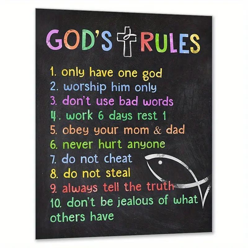 Ten Commandments Letter Pattern Wall Painting without Frame, Room Decor Religious Bible Verse Wall Poster, Wall Art Decor for Home Living Room Bedroom