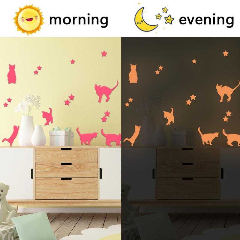 Luminous Cat & Star Pattern Wall Sticker for Home Decor, 1 Set Girly Bedroom Accessories Glow in the Dark Wall Decal, Decorative Sticker for Home Bedroom Living Room