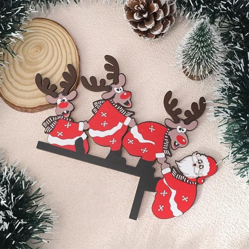 Christmas Santa Claus & Reindeer Design Door Hanging Sign, 1 Count Wooden Door Decoration, Festive & Party Supplies for Home Living Room Bedroom Office