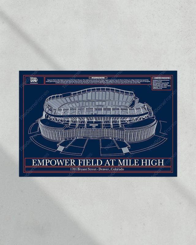 Denver Broncos Empower Field at Mile High Stadium Blueprint Football Print