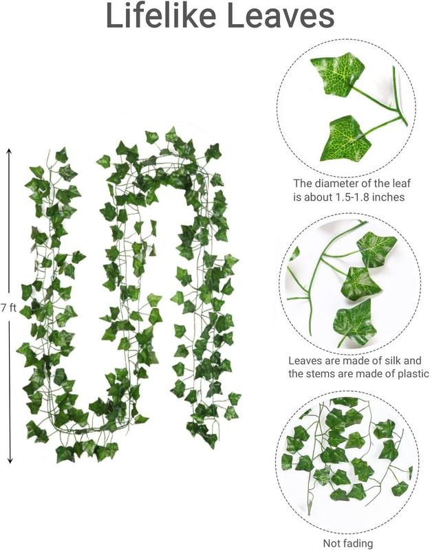 Artificial Plant Ivy Leaves Hanging Greenery Garlands for Home Bedroom Wall Wedding Party Decor - 12 Pack Fake Vines (84 Feet) with Decorative Fruit Decoration Nature Ornaments