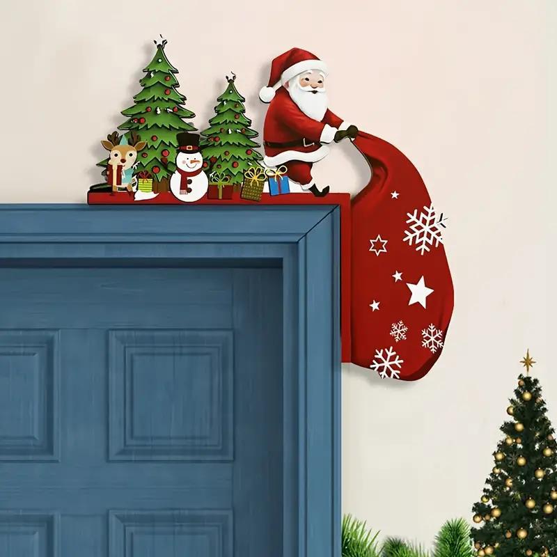 Christmas Santa Claus & Reindeer Design Door Hanging Sign, 1 Count Wooden Door Decoration, Festive & Party Supplies for Home Living Room Bedroom Office