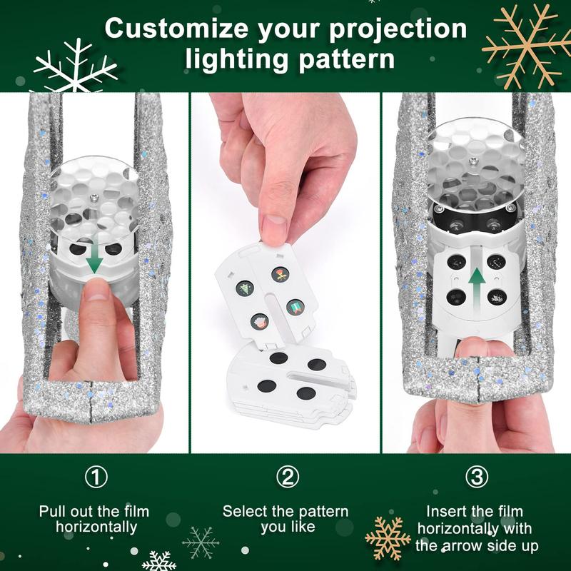 Christmas tree topper lights up with 6 projection modes, Christmas star tree topper built-in LED rotating light, silver 3D flash dynamic projection, suitable for Christmas party holiday decoration