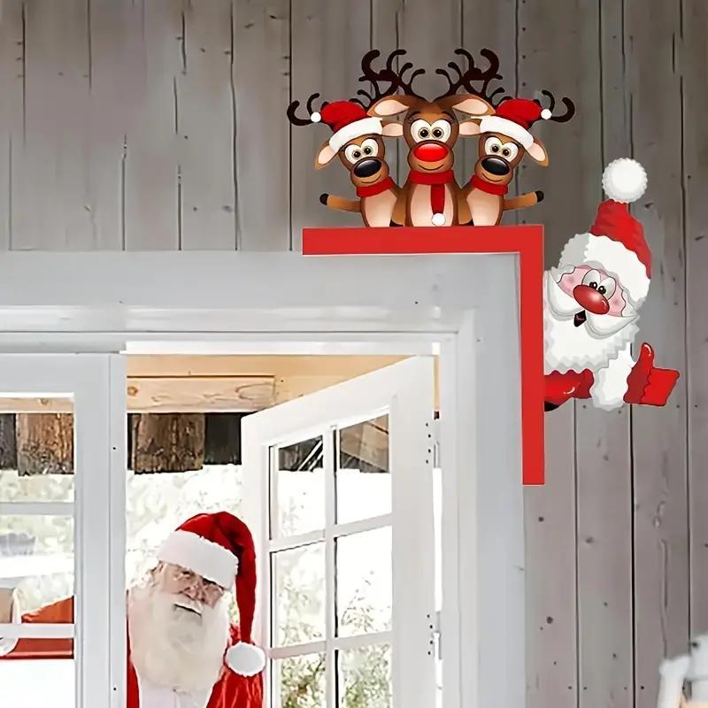 Christmas Santa Claus & Reindeer Design Door Hanging Sign, 1 Count Wooden Door Decoration, Festive & Party Supplies for Home Living Room Bedroom Office