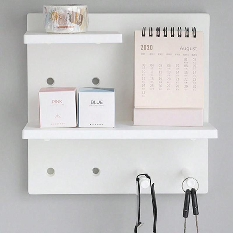 Wall Mounted Storage Shelf, 1 Count 4 Counts Simple Self-adhesive Wall Mounted Perforated Board Storage Rack, Storage Organizer