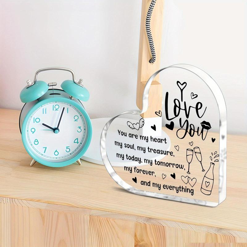 Acrylic Heart Shaped Clear Plaque, I Love You Plaque, Desk Decoration for Home Room Office, Gift for Partner, Romantic Gift