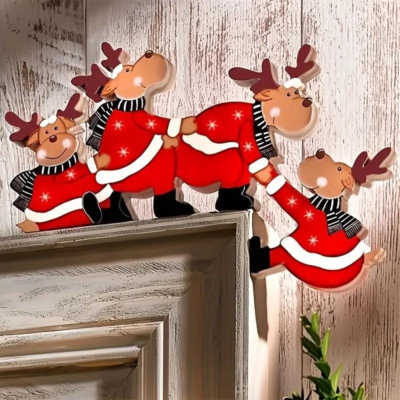 Christmas Santa Claus & Reindeer Design Door Hanging Sign, 1 Count Wooden Door Decoration, Festive & Party Supplies for Home Living Room Bedroom Office