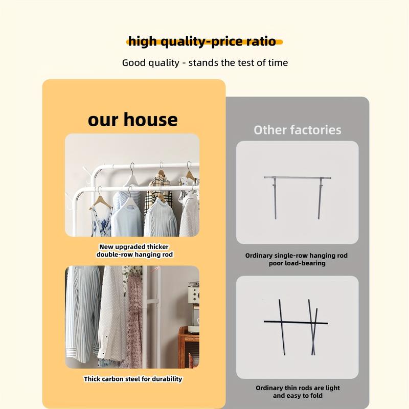 Double Pole Hanger Rack, Sturdy Hanger Hanger - Indoor Garment Display Rack, Multifunctional Floor Vertical Organizer Rack Laundry Hangable