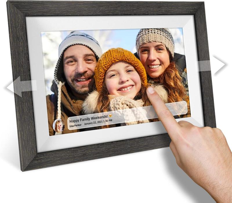 Ekoio 10.1 inch Digital photo Frame WiFi Smart Digital Photo Frame Wood IPS HD 1280 * 800 1080P Touch Screen Auto-Rotate Easy Setup to use Free Share Photos and Videos Gift for mon Father Women