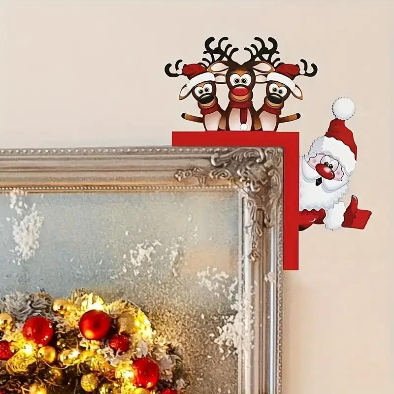 Christmas Santa Claus & Reindeer Design Door Hanging Sign, 1 Count Wooden Door Decoration, Festive & Party Supplies for Home Living Room Bedroom Office