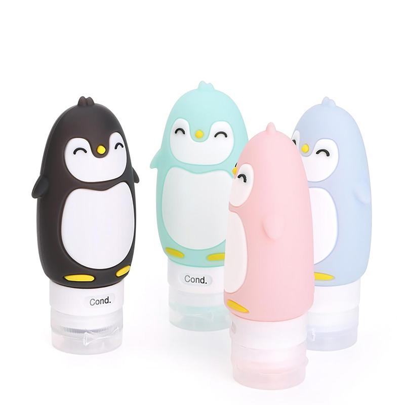 90ml Cute Penguin Design Silicone Travel Bottle, 1 Count Leak Proof Squeezable Travel Container with Built-in Labels, Refillable Travel Essentials